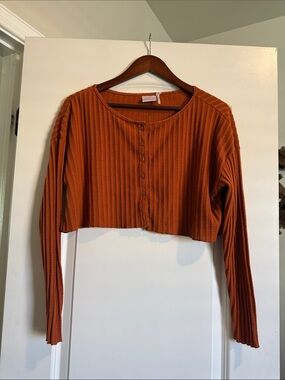 Urban Outfitters Rust Ribbed Cropped Button-Up Top